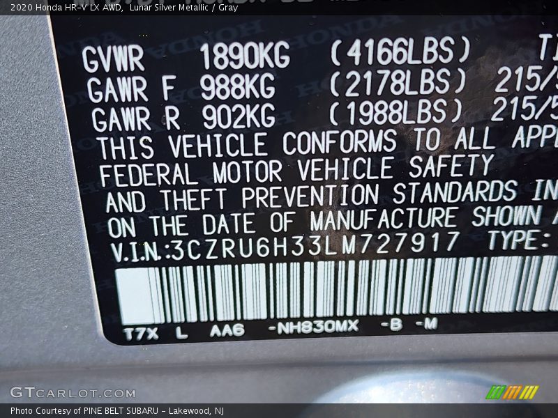 Lunar Silver Metallic / Gray 2020 Honda HR-V LX AWD