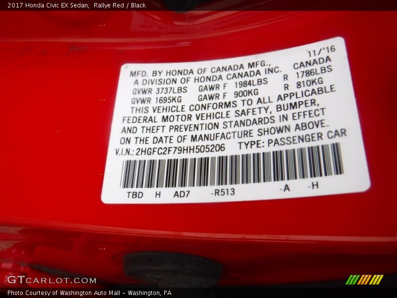 Rallye Red / Black 2017 Honda Civic EX Sedan