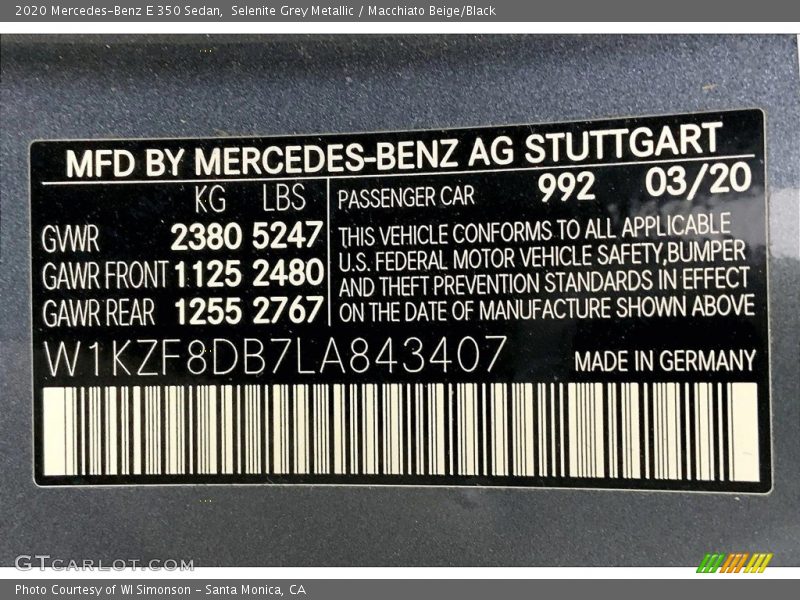 Selenite Grey Metallic / Macchiato Beige/Black 2020 Mercedes-Benz E 350 Sedan