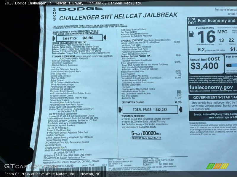  2023 Challenger SRT Hellcat JailBreak Window Sticker