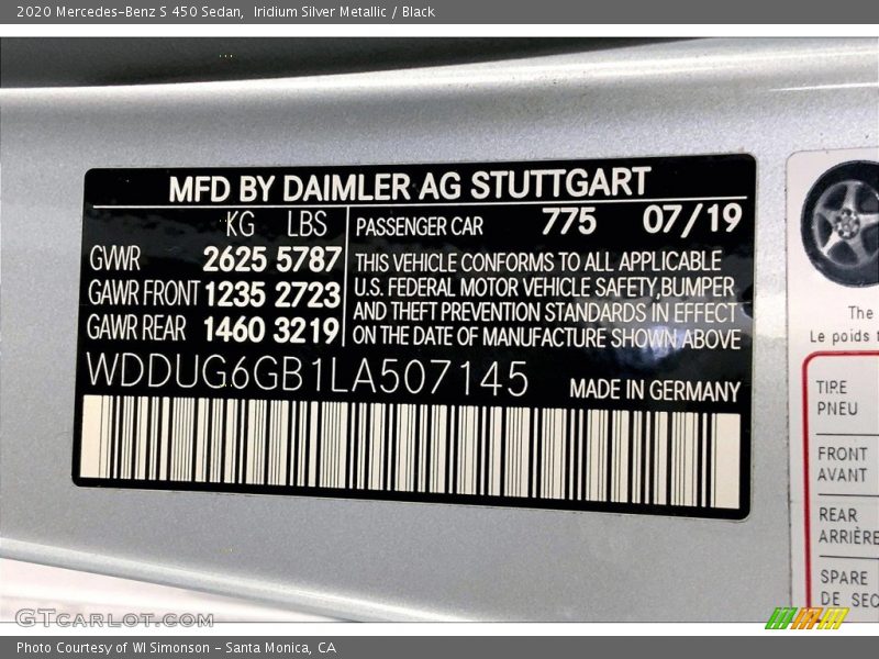 2020 S 450 Sedan Iridium Silver Metallic Color Code 775