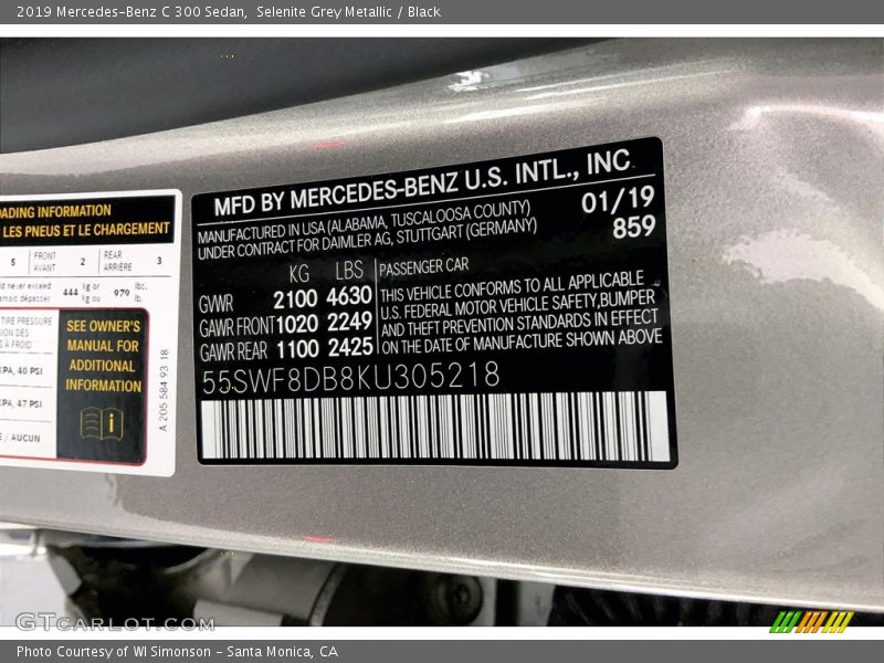 Selenite Grey Metallic / Black 2019 Mercedes-Benz C 300 Sedan