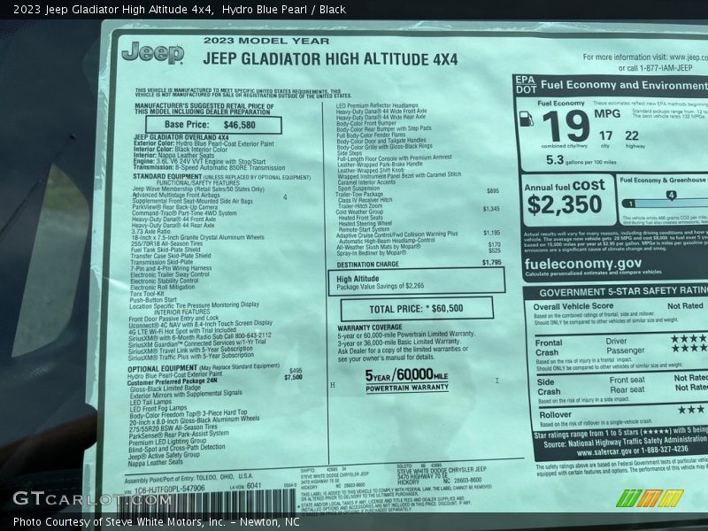  2023 Gladiator High Altitude 4x4 Window Sticker