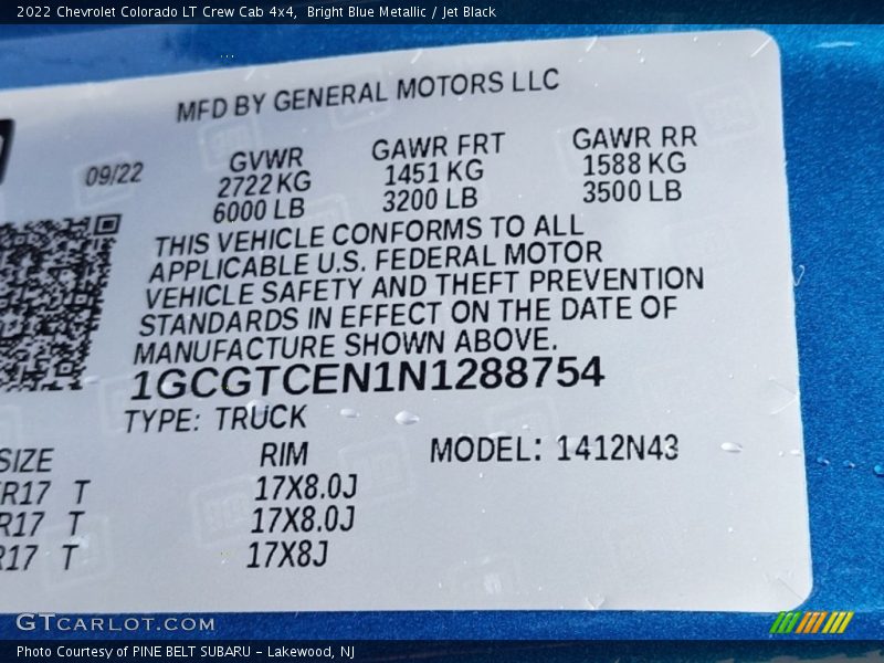 Bright Blue Metallic / Jet Black 2022 Chevrolet Colorado LT Crew Cab 4x4