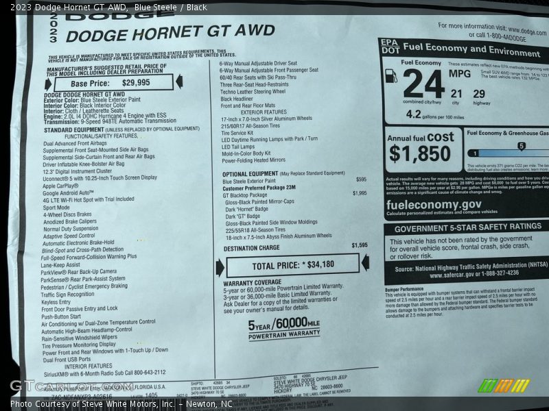  2023 Hornet GT AWD Window Sticker