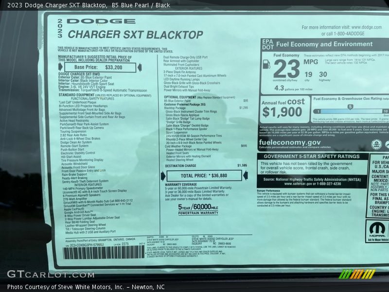 B5 Blue Pearl / Black 2023 Dodge Charger SXT Blacktop