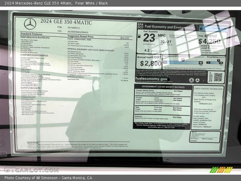  2024 GLE 350 4Matic Window Sticker