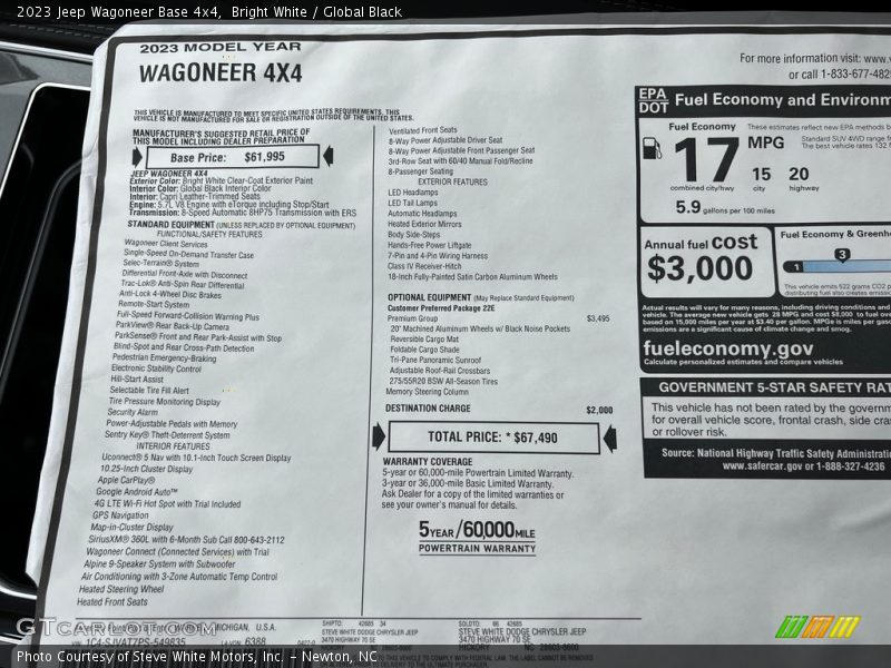  2023 Wagoneer Base 4x4 Window Sticker