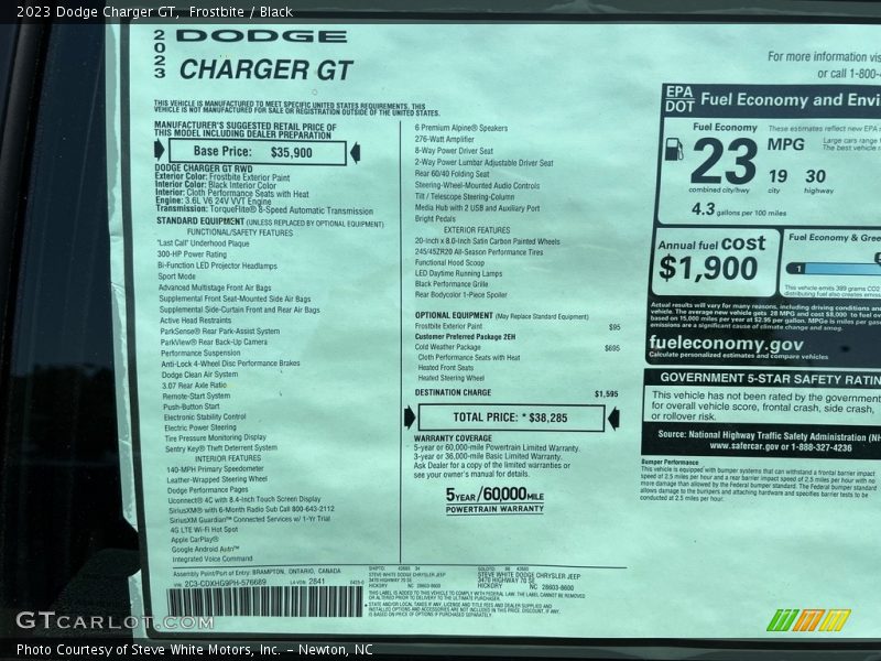  2023 Charger GT Window Sticker