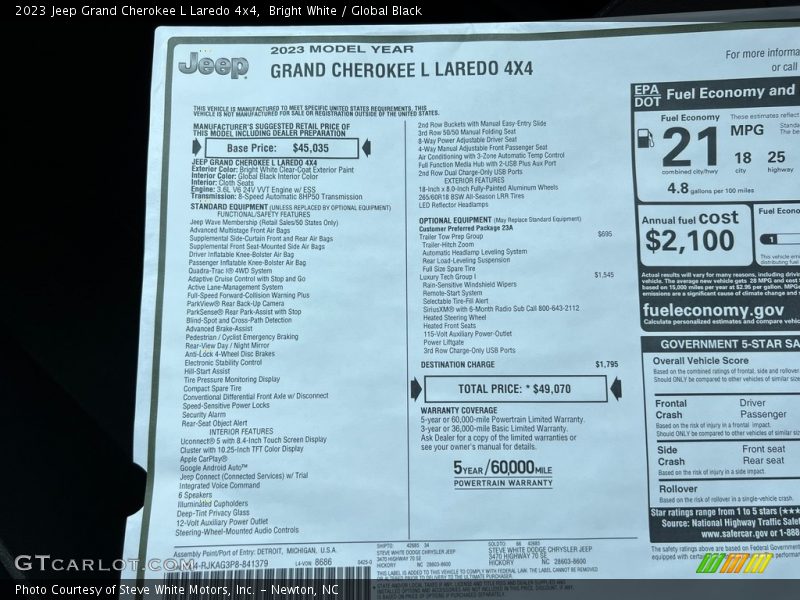 Bright White / Global Black 2023 Jeep Grand Cherokee L Laredo 4x4