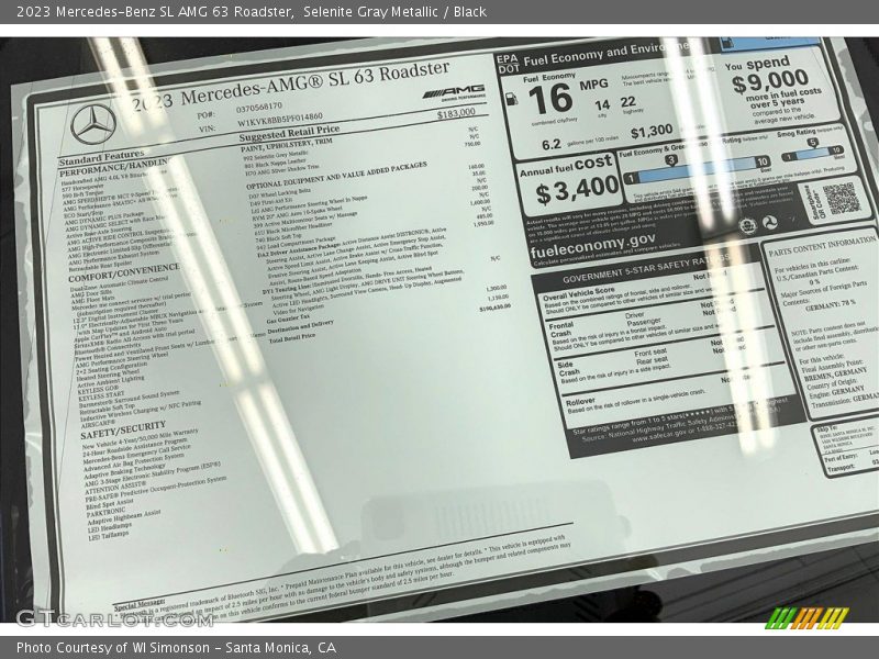  2023 SL AMG 63 Roadster Window Sticker