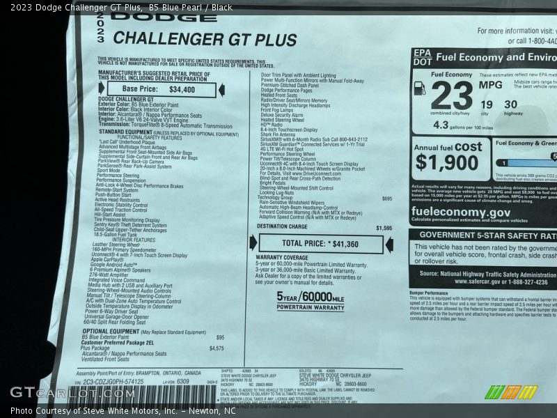 2023 Challenger GT Plus Window Sticker