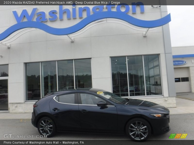 Deep Crystal Blue Mica / Greige 2020 Mazda MAZDA3 Preferred Hatchback AWD