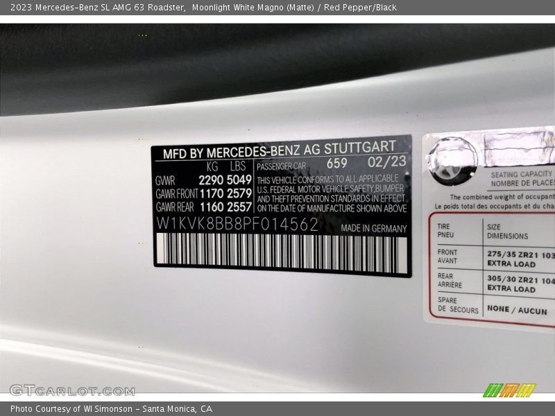 2023 SL AMG 63 Roadster Moonlight White Magno (Matte) Color Code 659