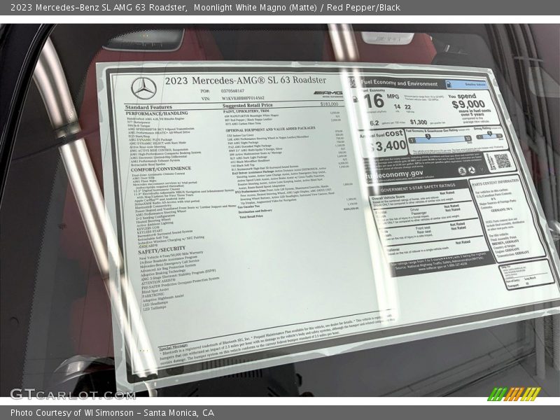  2023 SL AMG 63 Roadster Window Sticker