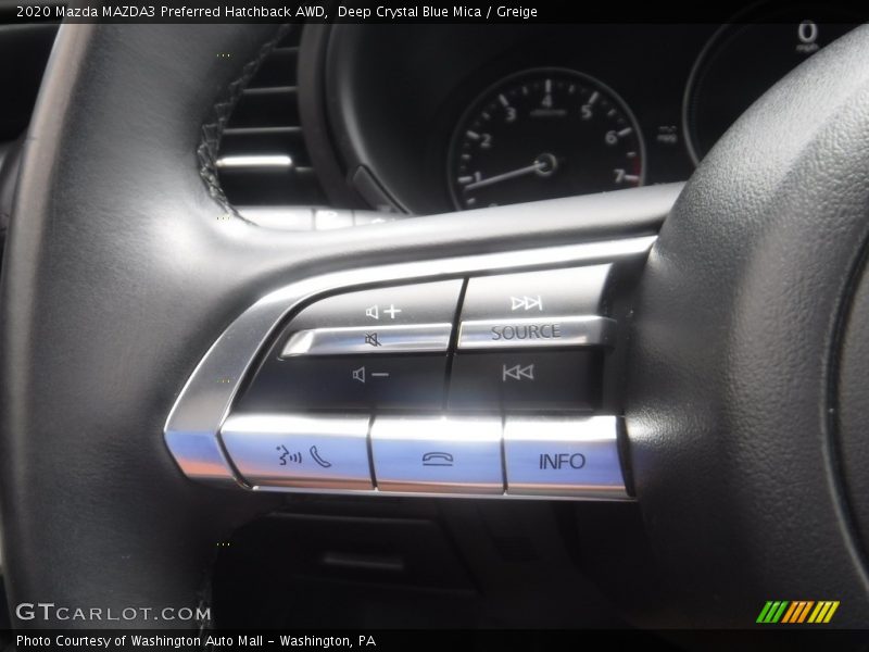 Deep Crystal Blue Mica / Greige 2020 Mazda MAZDA3 Preferred Hatchback AWD