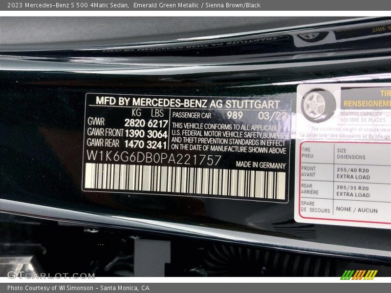2023 S 500 4Matic Sedan Emerald Green Metallic Color Code 989