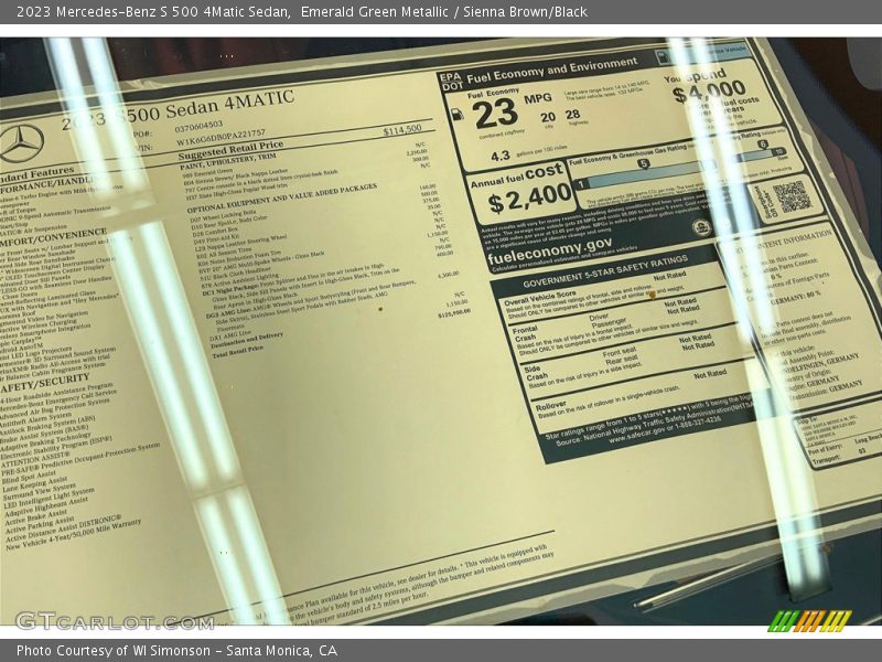  2023 S 500 4Matic Sedan Window Sticker