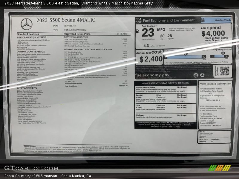 Diamond White / Macchiato/Magma Grey 2023 Mercedes-Benz S 500 4Matic Sedan