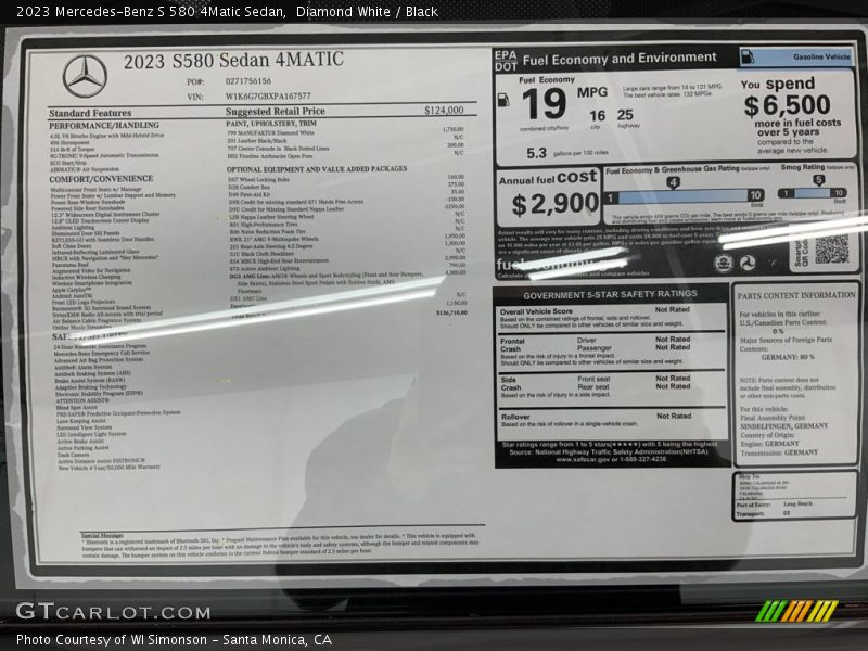 Diamond White / Black 2023 Mercedes-Benz S 580 4Matic Sedan