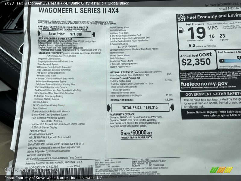 2023 Wagoneer L Series II 4x4 Window Sticker