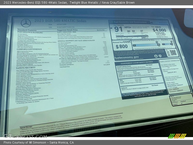  2023 EQS 580 4Matic Sedan Window Sticker