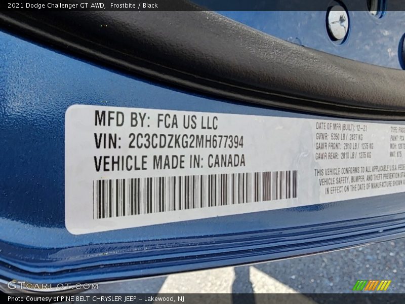 Frostbite / Black 2021 Dodge Challenger GT AWD
