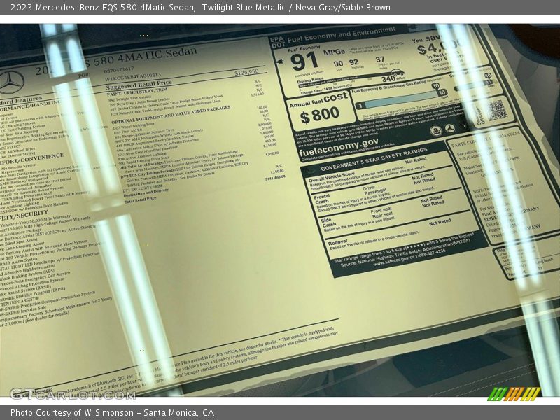  2023 EQS 580 4Matic Sedan Window Sticker