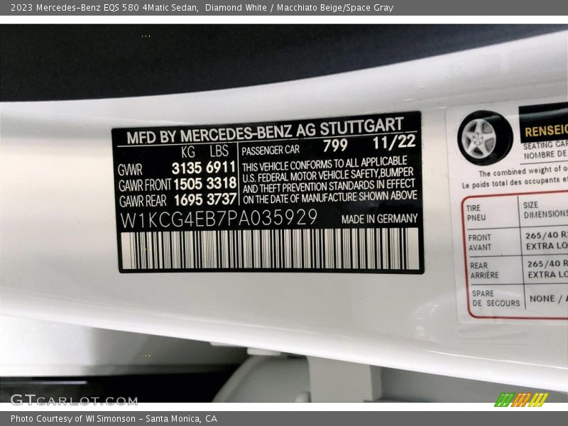 2023 EQS 580 4Matic Sedan Diamond White Color Code 799