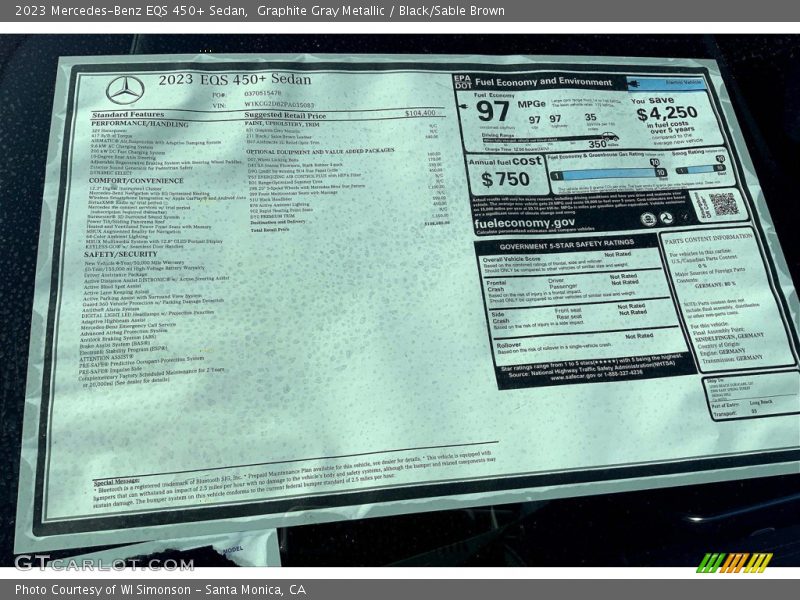 Graphite Gray Metallic / Black/Sable Brown 2023 Mercedes-Benz EQS 450+ Sedan