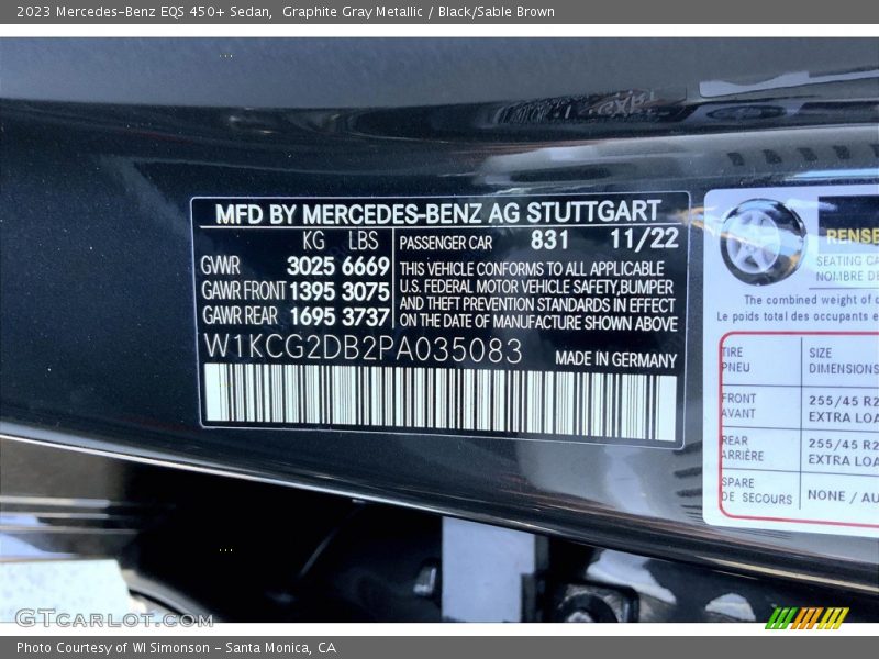 2023 EQS 450+ Sedan Graphite Gray Metallic Color Code 831