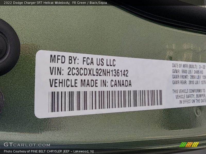 F8 Green / Black/Sepia 2022 Dodge Charger SRT Hellcat Widebody