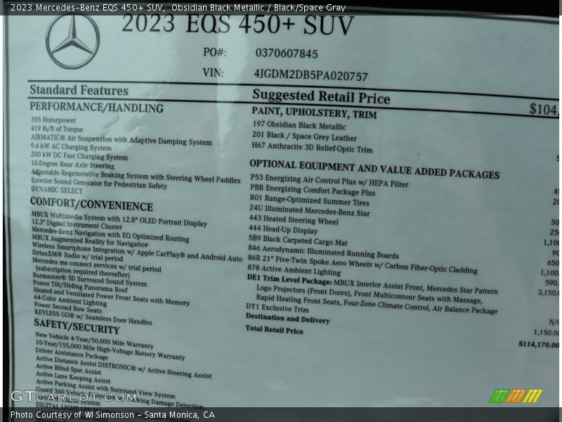 Obsidian Black Metallic / Black/Space Gray 2023 Mercedes-Benz EQS 450+ SUV