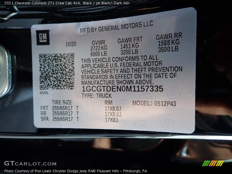 Black / Jet Black/­Dark Ash 2021 Chevrolet Colorado Z71 Crew Cab 4x4