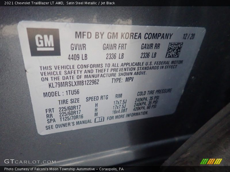Satin Steel Metallic / Jet Black 2021 Chevrolet TrailBlazer LT AWD