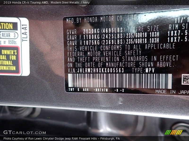 Modern Steel Metallic / Ivory 2019 Honda CR-V Touring AWD