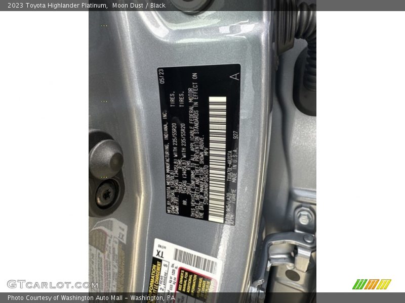 2023 Highlander Platinum Moon Dust Color Code 1K5