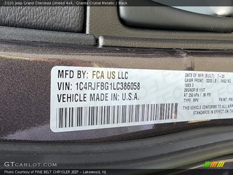 Granite Crystal Metallic / Black 2020 Jeep Grand Cherokee Limited 4x4