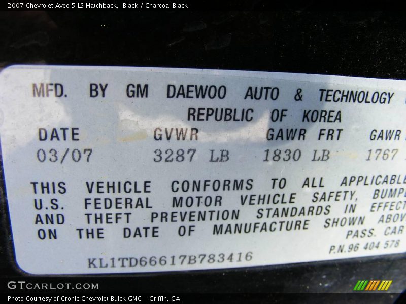 Black / Charcoal Black 2007 Chevrolet Aveo 5 LS Hatchback