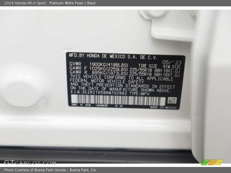 Platinum White Pearl / Black 2024 Honda HR-V Sport