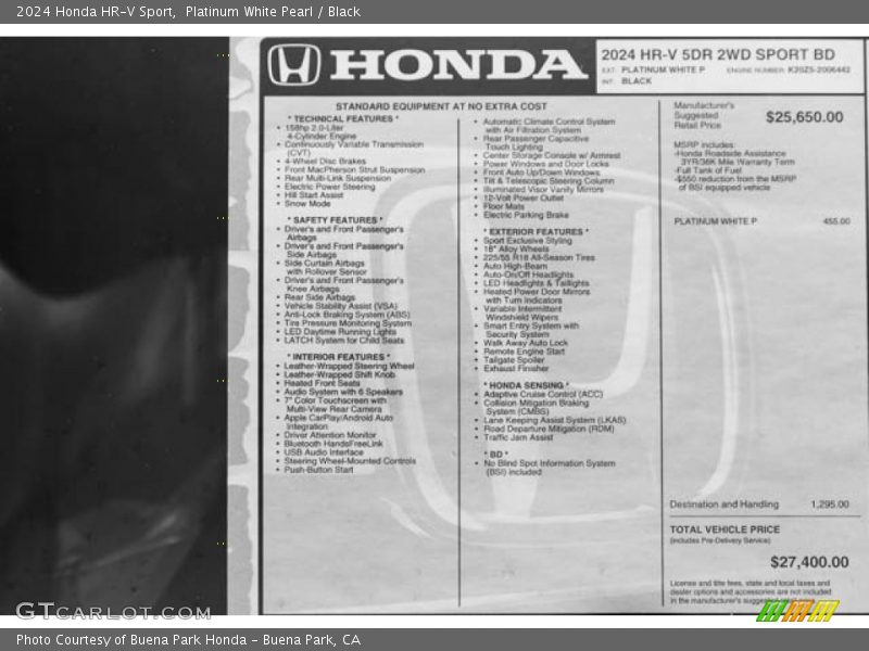  2024 HR-V Sport Window Sticker