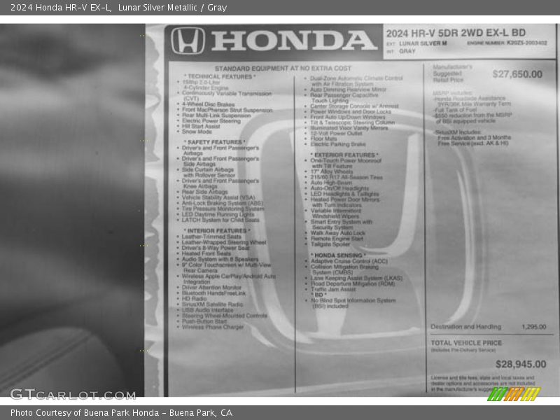  2024 HR-V EX-L Window Sticker