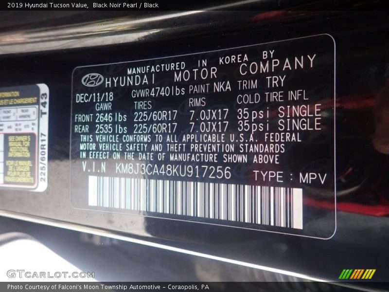 Black Noir Pearl / Black 2019 Hyundai Tucson Value