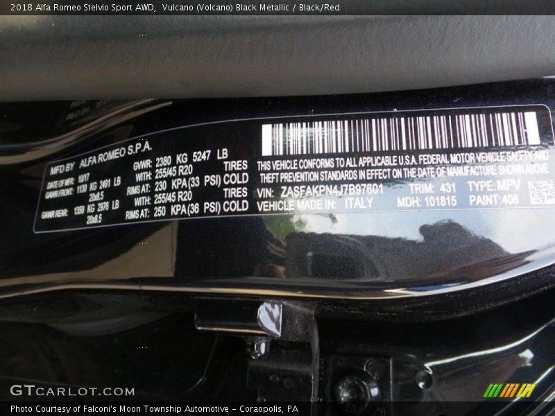 Vulcano (Volcano) Black Metallic / Black/Red 2018 Alfa Romeo Stelvio Sport AWD