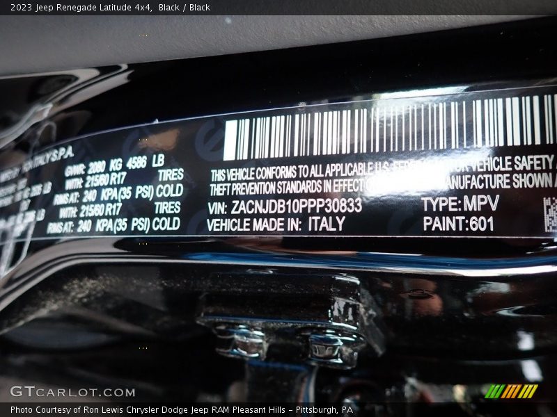 2023 Renegade Latitude 4x4 Black Color Code 601