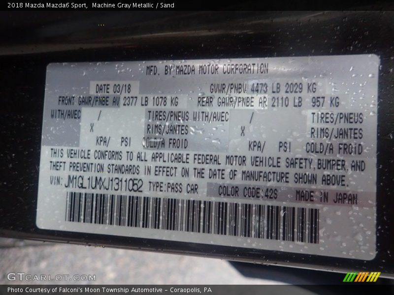 Machine Gray Metallic / Sand 2018 Mazda Mazda6 Sport