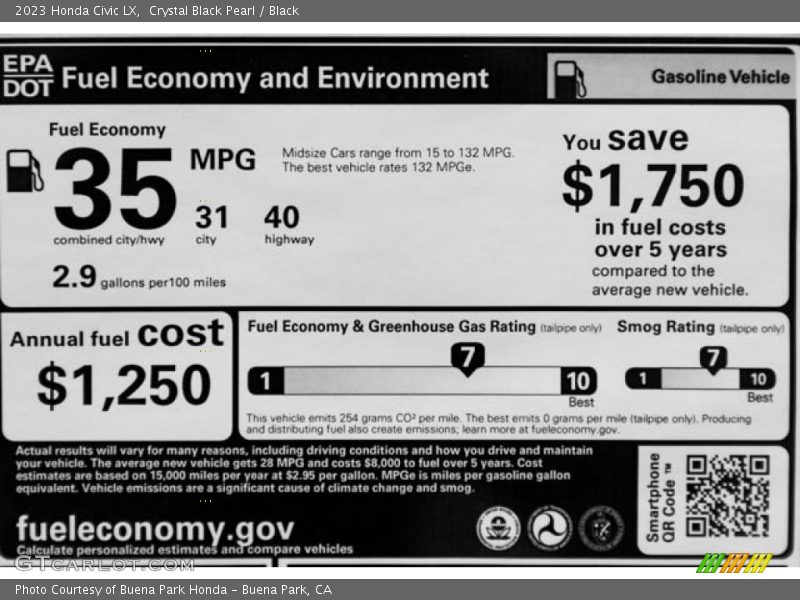 Crystal Black Pearl / Black 2023 Honda Civic LX