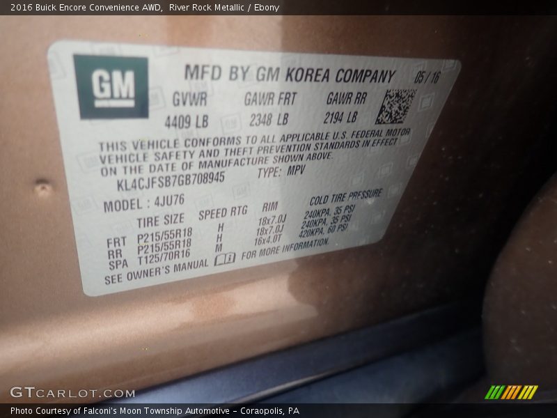 River Rock Metallic / Ebony 2016 Buick Encore Convenience AWD