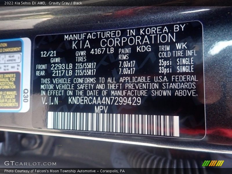 2022 Seltos EX AWD Gravity Gray Color Code KDG