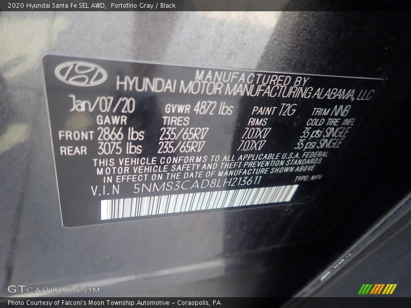Portofino Gray / Black 2020 Hyundai Santa Fe SEL AWD